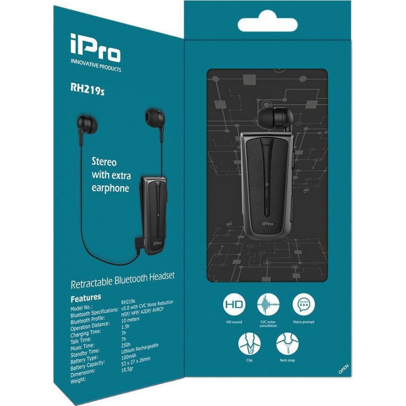 Ακουστικό Bluetooth iPro RH219s Retractable Black/Grey