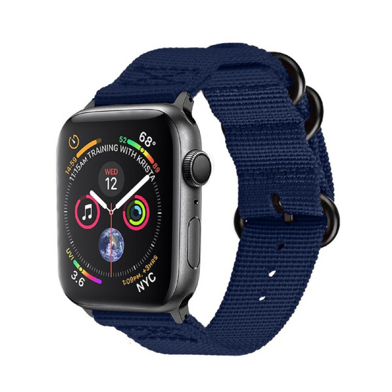 Ανταλλακτικό λουράκι QuickFit Nylon Apple Watch 1/2/3/4/5/6/SE/7 (38/40/41mm) Three Buckle Blue