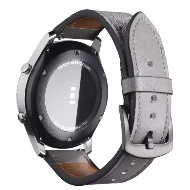Ανταλλακτικό λουράκι Leather Grey για Samsung Galaxy Watch3(45mm)/Watch(46mm)/Huawei Watch 3 (46mm)/ Watch 3 Pro (48mm)/GT 2/Pro/Honor GS Pro/Amazfit GTR 3 (46mm)/GTR 3 Pro/GTR(47mm)/ Stratos 3(48mm) (22mm)