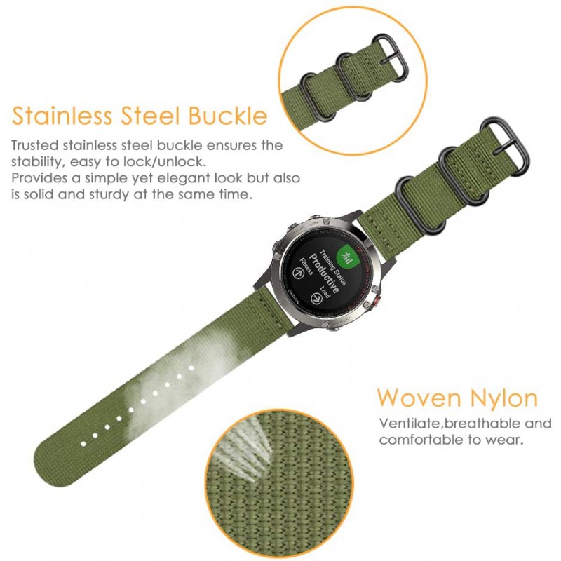 Ανταλλακτικό λουράκι QuickFit Nylon Garmin Fenix 5/5 Plus/6/6 Pro/7/Forerunner 945/935 Three Buckle Green (22mm)