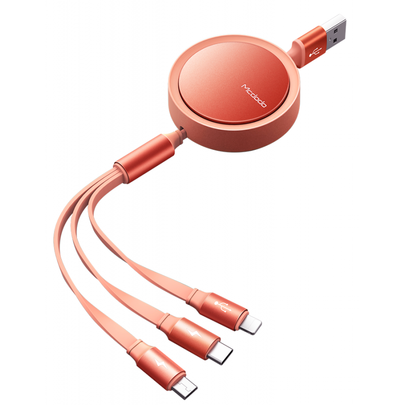 Καλώδιο Mcdodo Ανασυρόμενο 3in1 CA-7252 USB to Lightning/Type C/microUSB 1.2m Orange