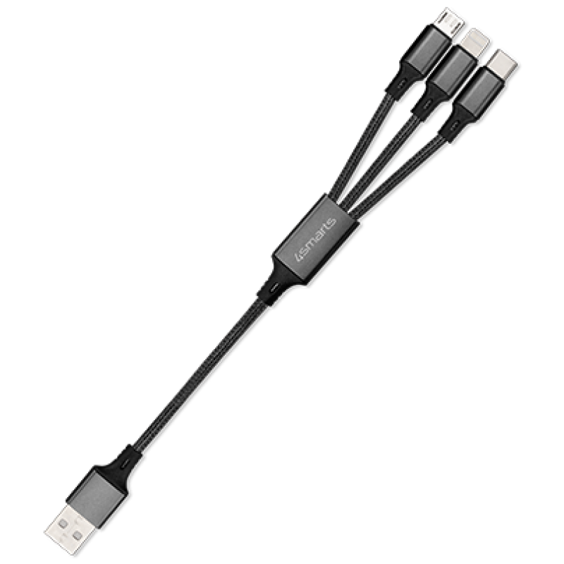 Καλώδιο Data 4smarts 3in1 USB to Lightning/Type-C/Micro USB 2.4A 20cm Black (4S468745)