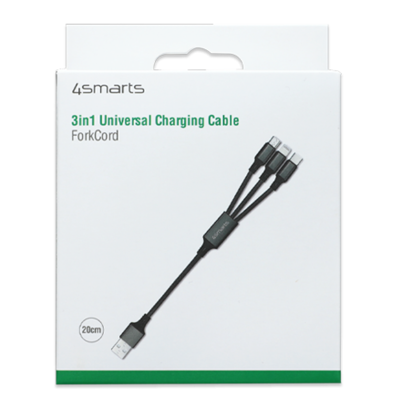 Καλώδιο Data 4smarts 3in1 USB to Lightning/Type-C/Micro USB 2.4A 20cm Black (4S468745)