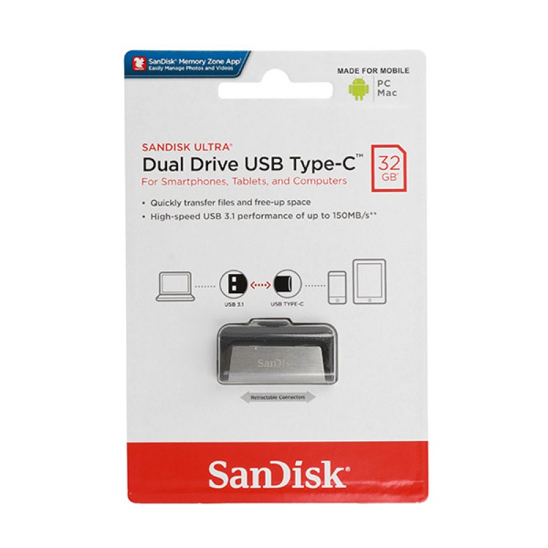 SANDISK Pendrive Ultra Dual Drive USB Type-C 64GB 150MB/s USB 3.0 Silver