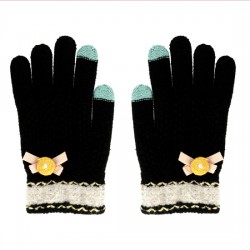 Γάντια για οθόνες αφής Smart Gloves with Flowers Black (One Size)