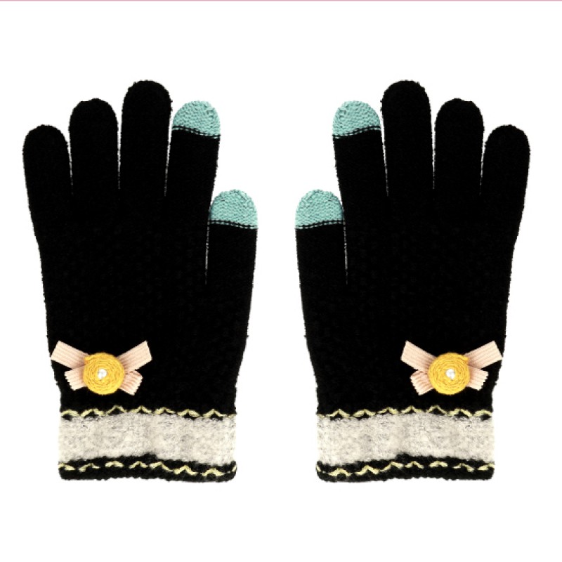 Γάντια για οθόνες αφής Smart Gloves with Flowers Black (One Size)