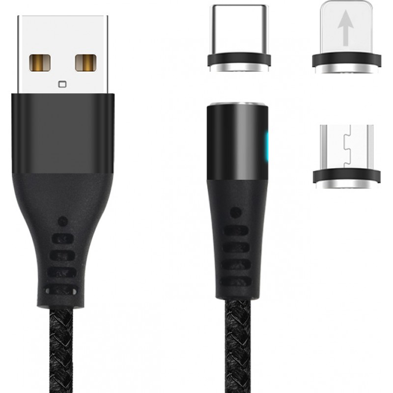 Καλώδιο Maxlife MXUC-02 Magnetic USB A to 3in1 Micro USB/Type-C/Lightning 3A (QC3.0) 1m Black