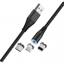 Καλώδιο Maxlife MXUC-02 Magnetic USB A to 3in1 Micro USB/Type-C/Lightning 3A (QC3.0) 1m Black