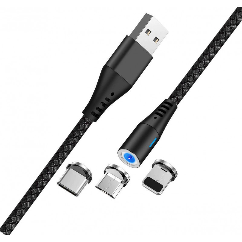 Καλώδιο Maxlife MXUC-02 Magnetic USB A to 3in1 Micro USB/Type-C/Lightning 3A (QC3.0) 1m Black