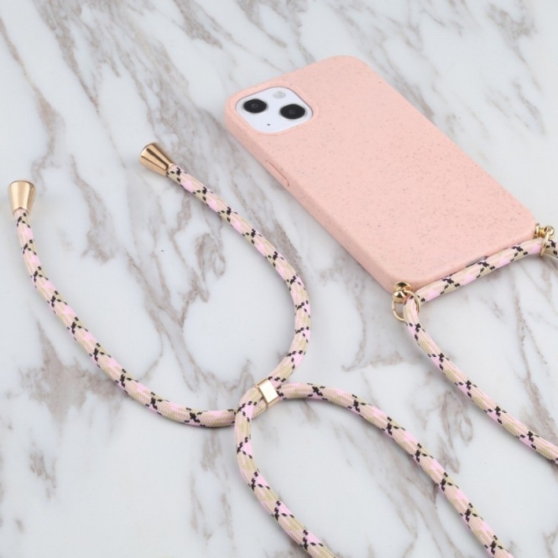 Θήκη TPU Apple iPhone 13 (6.1") with Pink Strap Neck Cord Pink