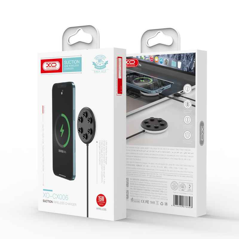 Ασύρματος Φορτιστής XO Wireless Charging Pad With Suction Cup Function 15W Black (CX006)