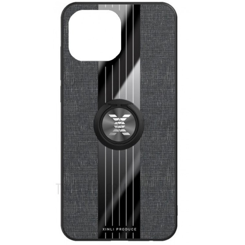 Θήκη TPU Cloth Pattern X Finger Ring & Velvet Pouch Apple iPhone 13 Pro Max ( 6.7") Grey