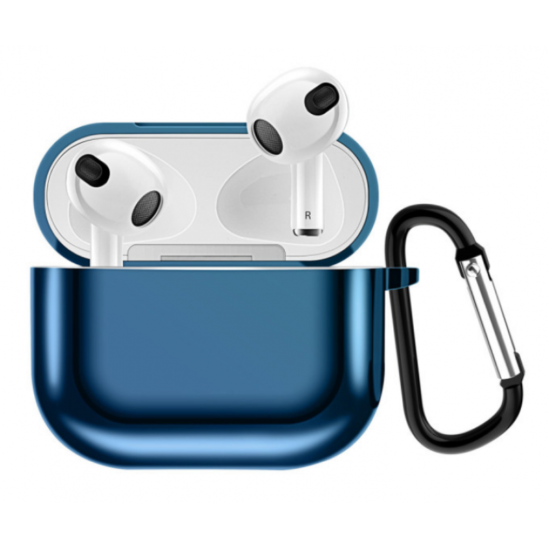 Θήκη TPU Airpods 3 Soft Electroplated & Carabiner Blue Θήκη TPU Airpods 3 Soft Electroplated & Carabiner Blue