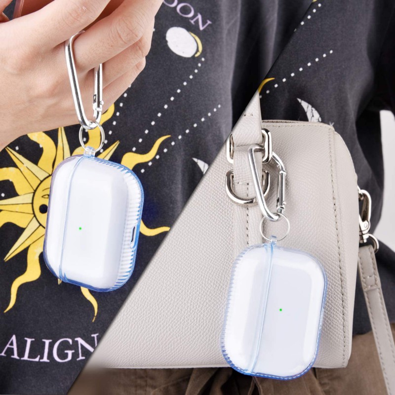 Θήκη TPU Airpods 3 Shockproof & Carabiner Blue Clear