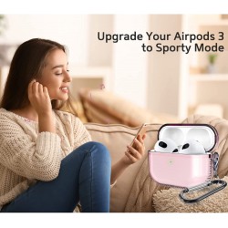 Θήκη TPU Airpods 3 Shockproof & Carabiner Pink Clear Θήκη TPU Airpods 3 Shockproof & Carabiner Pink Clear
