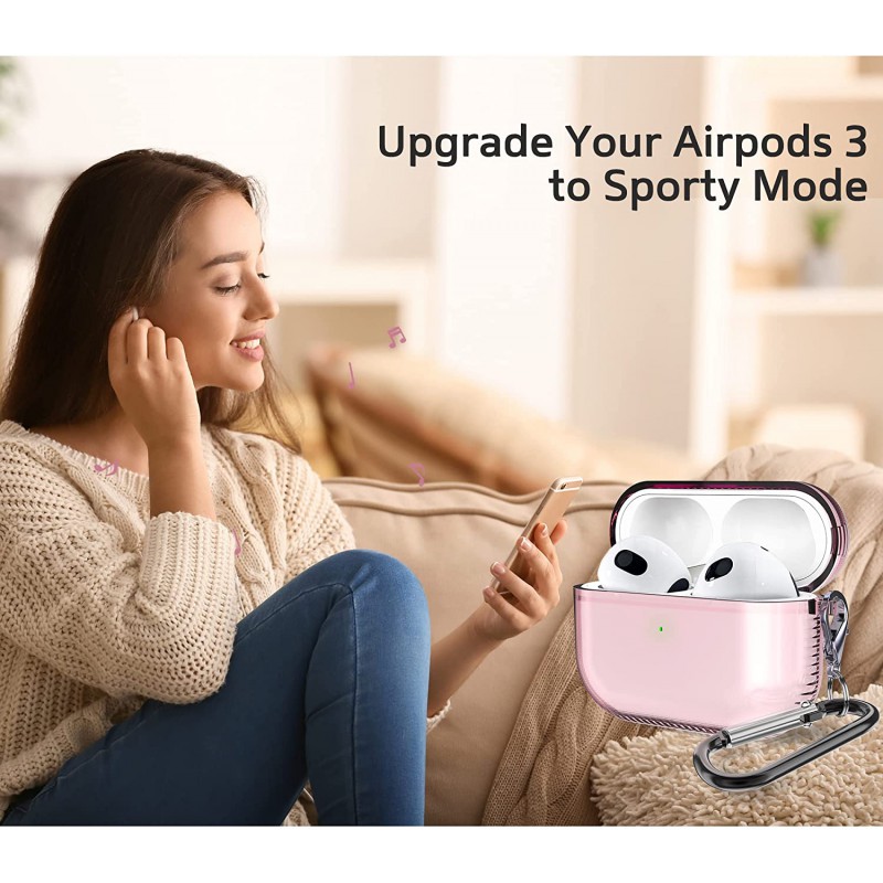 Θήκη TPU Airpods 3 Shockproof & Carabiner Pink Clear Θήκη TPU Airpods 3 Shockproof & Carabiner Pink Clear