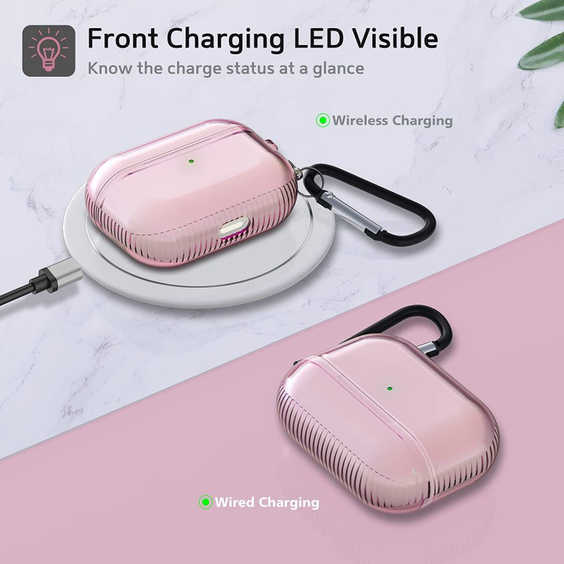 Θήκη TPU Airpods 3 Shockproof & Carabiner Pink Clear
