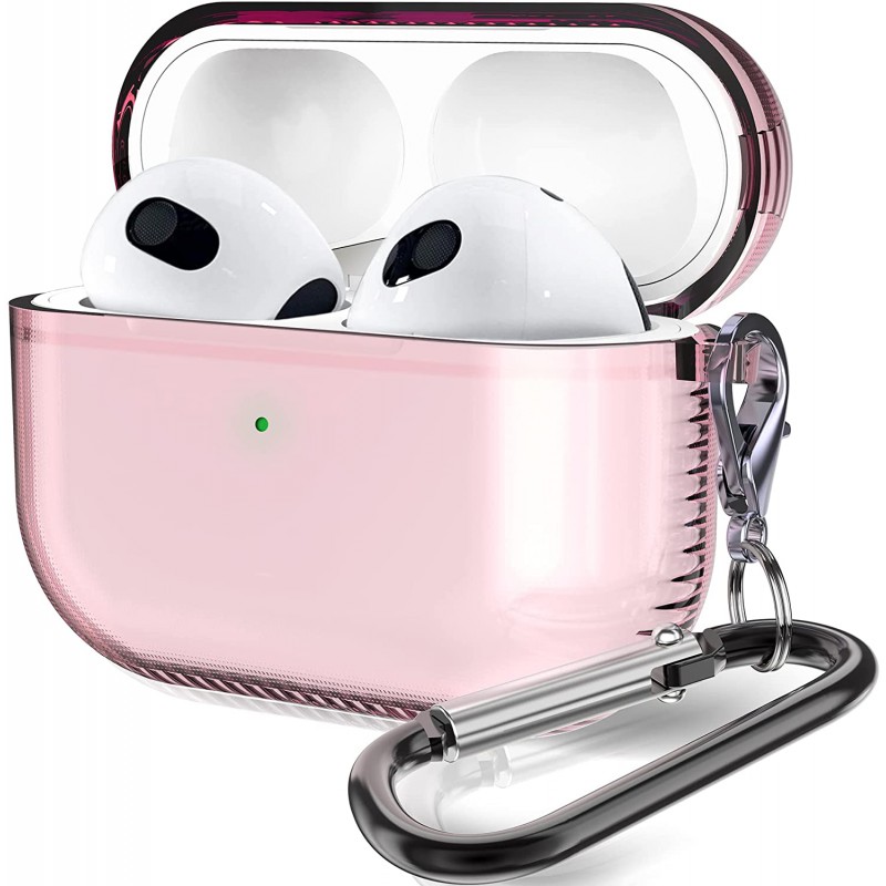 Θήκη TPU Airpods 3 Shockproof & Carabiner Pink Clear
