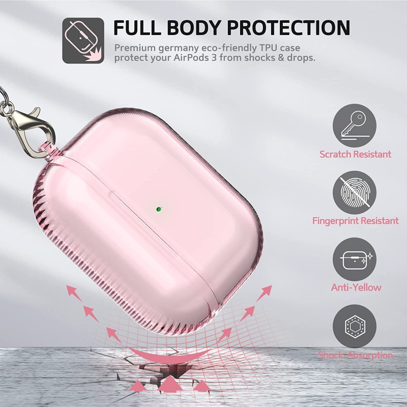 Θήκη TPU Airpods 3 Shockproof & Carabiner Pink Clear