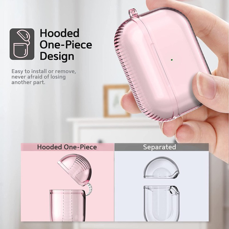 Θήκη TPU Airpods 3 Shockproof & Carabiner Pink Clear