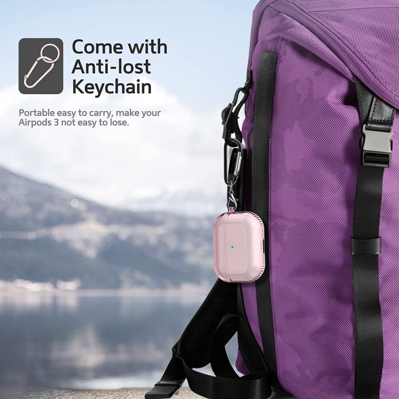 Θήκη TPU Airpods 3 Shockproof & Carabiner Pink Clear