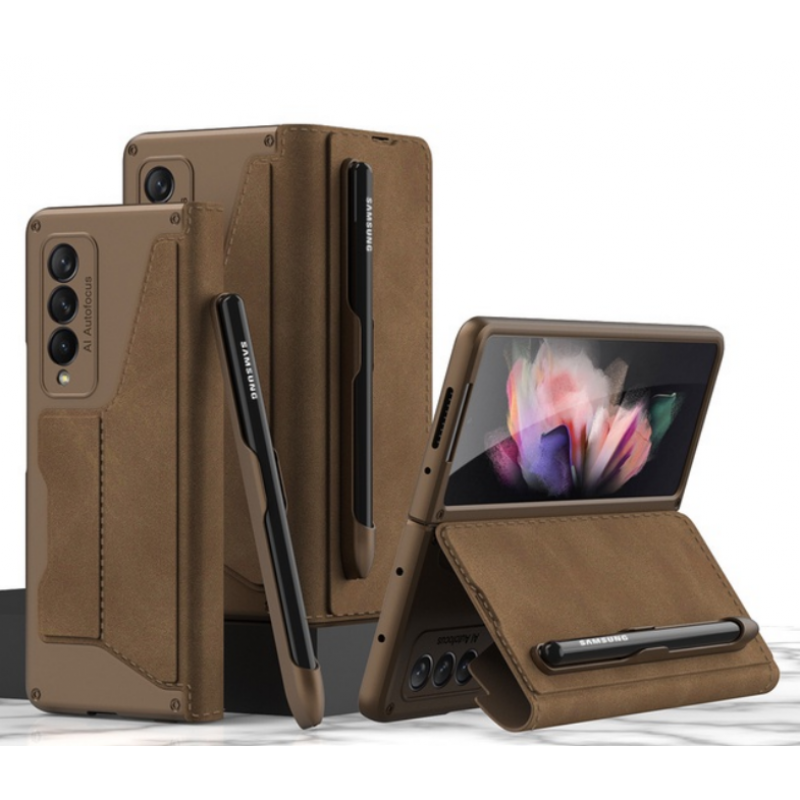 Θήκη Samsung Leather Armor Cover with Pen Holder & Velvet Pouch Galaxy Z Fold3 5G SM-F926 Brown
