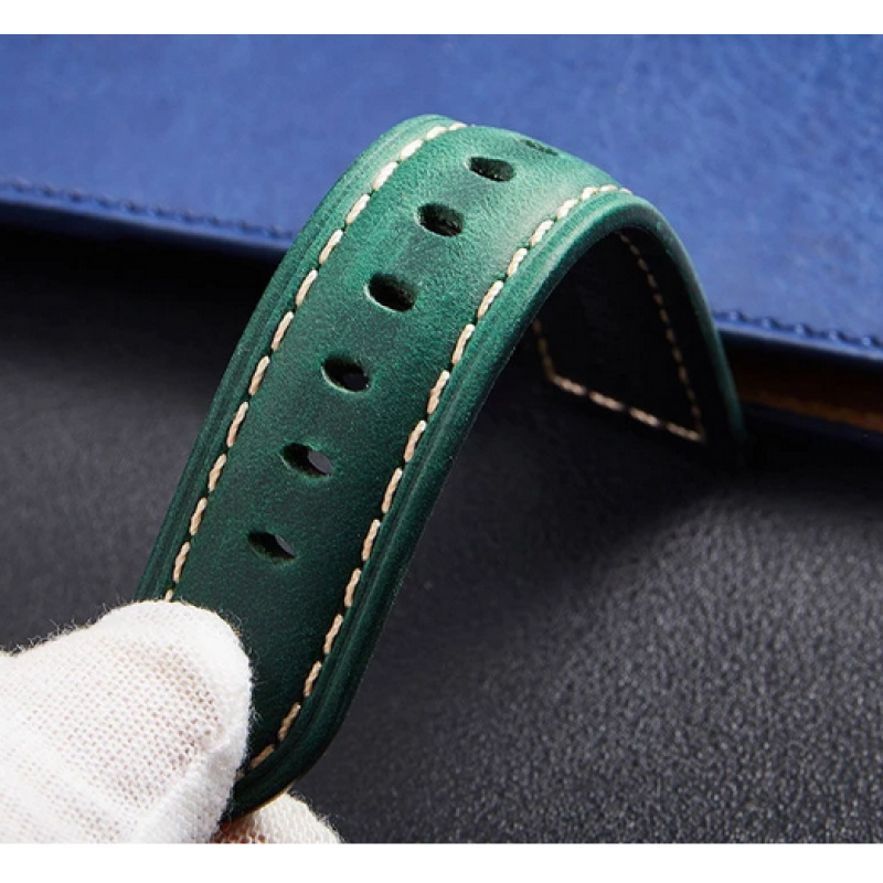 Ανταλλακτικό λουράκι Suede Genuine Leather Seam Line Green with Buckle Black για Samsung Galaxy Watch5 (40mm & 42mm)/Watch4 (40mm & 44mm)/ Watch4 Classic (42mm & 46mm)/ Watch3(41mm)/Active 2(40/44mm)/Amazfit GTS 3 (43mm)/GTR(42mm) (20mm)