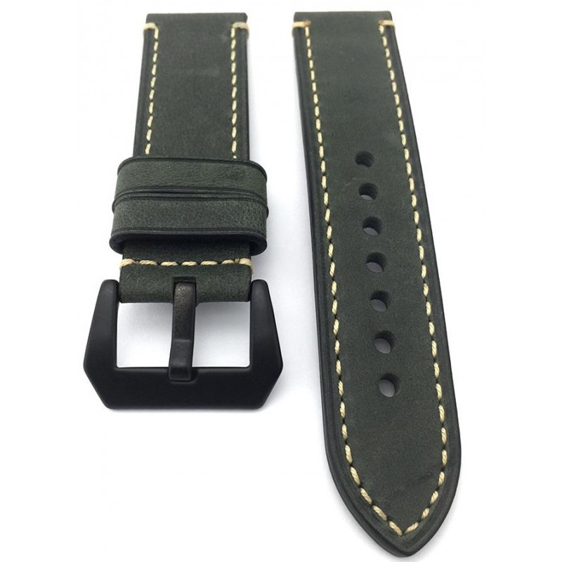 Ανταλλακτικό λουράκι Suede Genuine Leather Seam Line Green with Buckle Black για Samsung Galaxy Watch5 (40mm & 42mm)/Watch4 (40mm & 44mm)/ Watch4 Classic (42mm & 46mm)/ Watch3(41mm)/Active 2(40/44mm)/Amazfit GTS 3 (43mm)/GTR(42mm) (20mm)