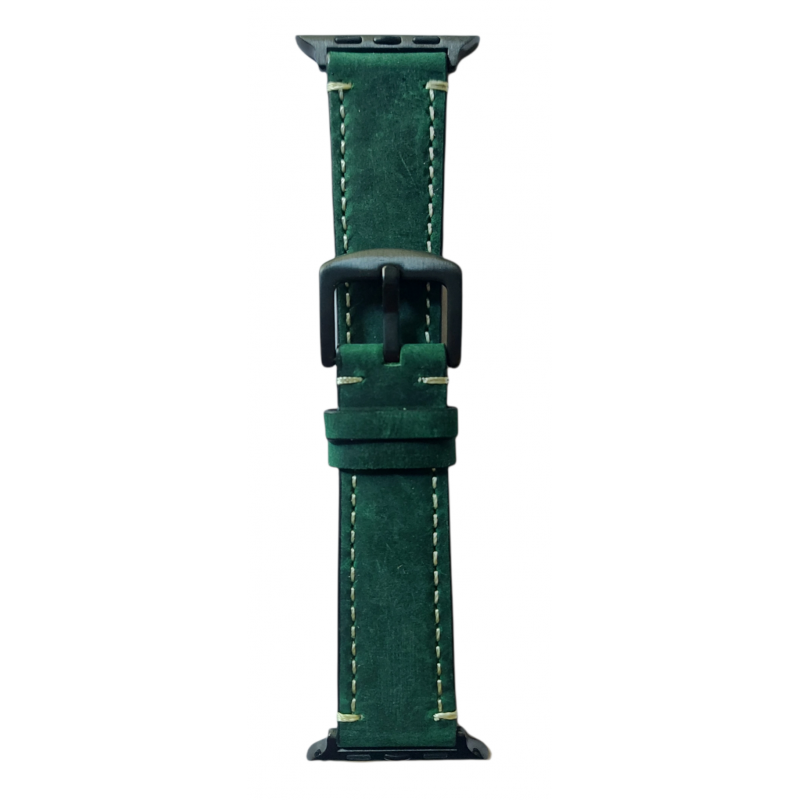 Ανταλλακτικό λουράκι Leather Suede Genuine Leather Seam Line Green with Black Buckle QuickFit Apple Watch 1/2/3/4/5/6/SE/7/8 (42/44/45/49mm)