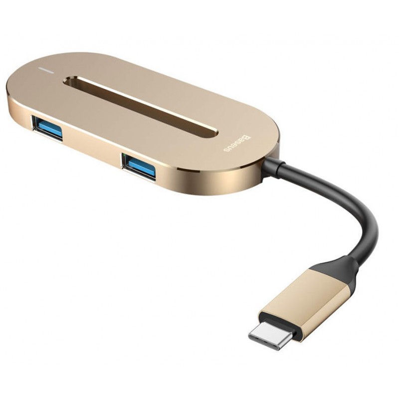 Αντάπτορας Baseus Multi-function Hub USB-C to 3xUSB + HDMI + USB-C for MacBook/PC Gold (CABOOK-0V)