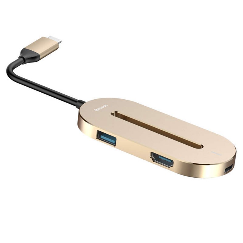 Αντάπτορας Baseus Multi-function Hub USB-C to 3xUSB + HDMI + USB-C for MacBook/PC Gold (CABOOK-0V)