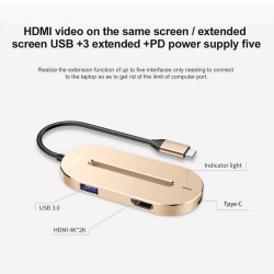 Αντάπτορας Baseus Multi-function Hub USB-C to 3xUSB + HDMI + USB-C for MacBook/PC Gold (CABOOK-0V)