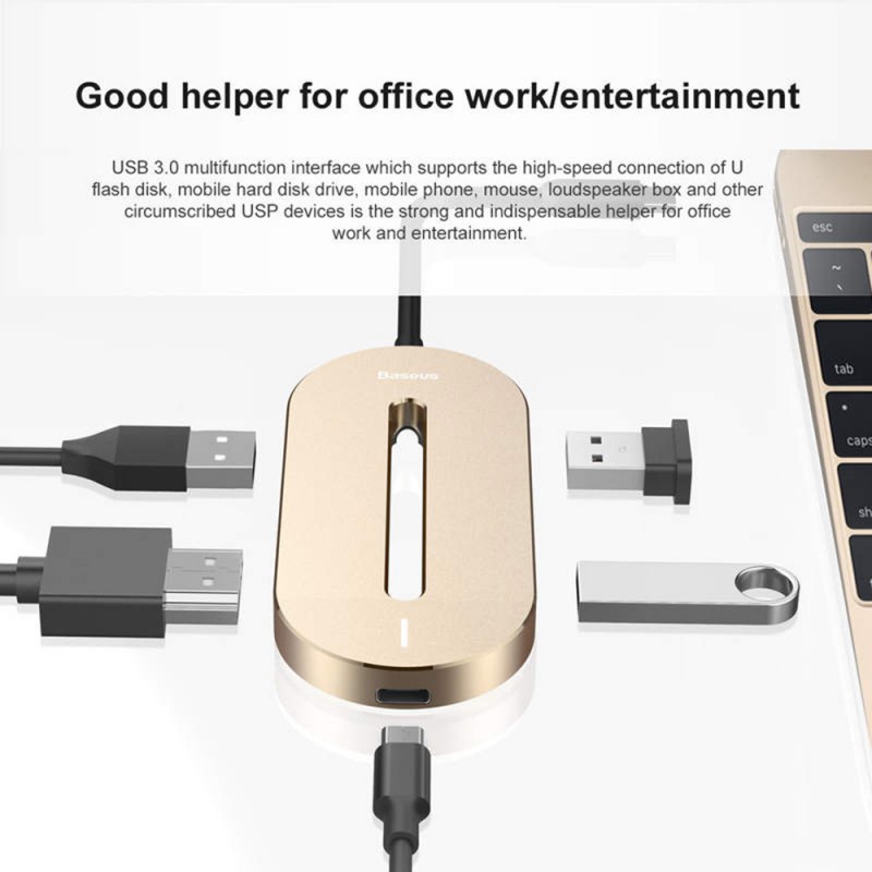 Αντάπτορας Baseus Multi-function Hub USB-C to 3xUSB + HDMI + USB-C for MacBook/PC Gold (CABOOK-0V)