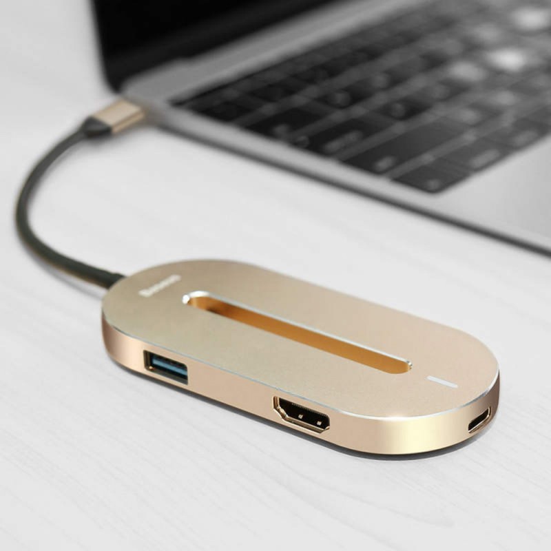Αντάπτορας Baseus Multi-function Hub USB-C to 3xUSB + HDMI + USB-C for MacBook/PC Gold (CABOOK-0V)