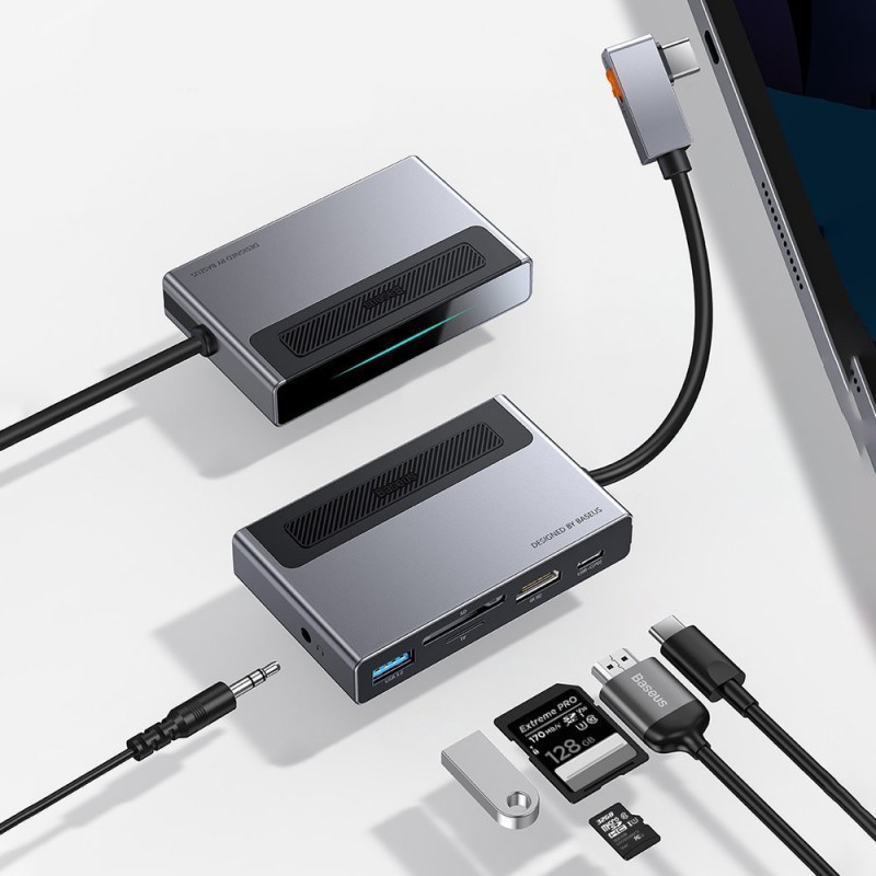 Αντάπτορας Baseus Multi-function Hub USB-C to USB + HDMI + SD + Microsoft + Type-C + Jack 3.5 Grey (CAHUB-DA0G)