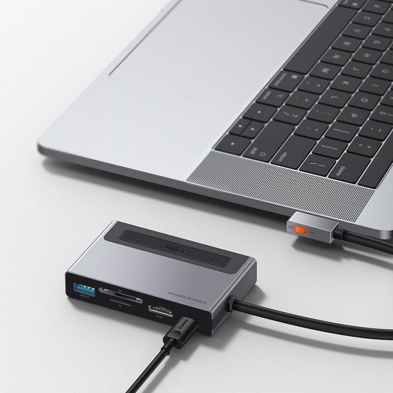 Αντάπτορας Baseus Multi-function Hub USB-C to USB + HDMI + SD + Microsoft + Type-C + Jack 3.5 Grey (CAHUB-DA0G)
