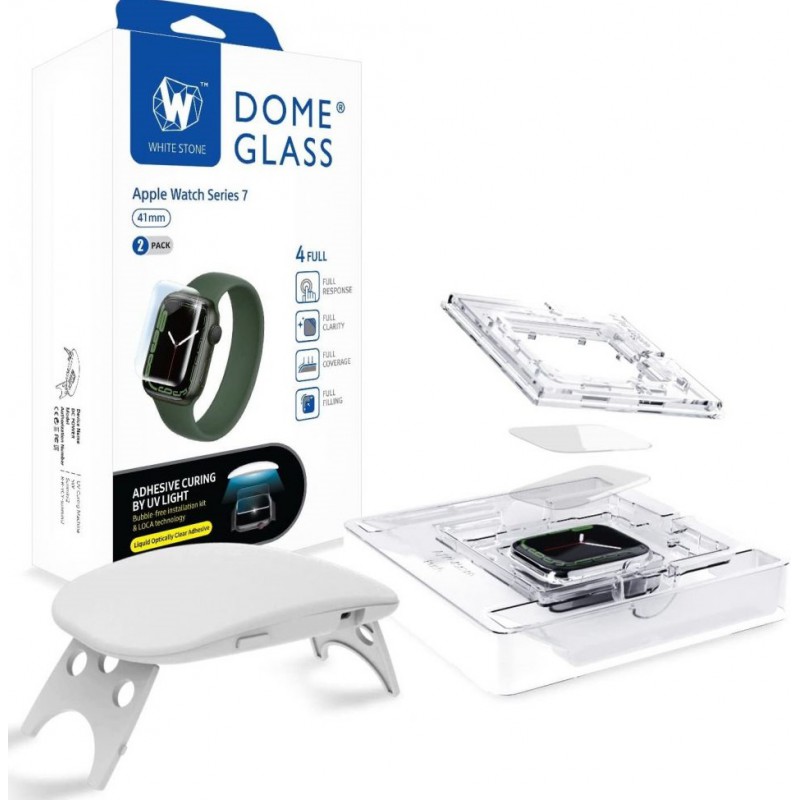 Γυαλί Προστασίας Whitestone Dome 3D UV Liquid Full Glue (2 Pack) with Bezel and UV LED Lamp Apple Watch Series 7 (41mm) 9H AntiCrash/AntiShock Clear