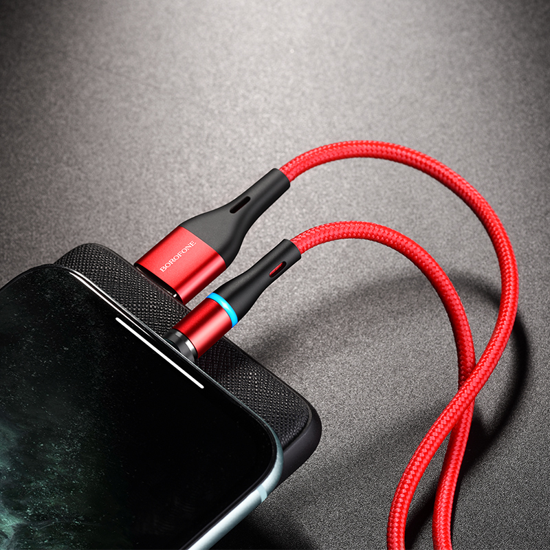 Καλώδιο Data Borofone BU16 Skill Magnetic USB A to Lightning 2.4A 1.2m Red