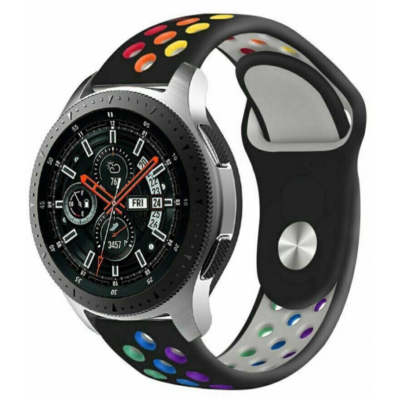 Ανταλλακτικό λουράκι QuickFit Pride Rainbow Black για Samsung Galaxy Watch5 (40mm & 42mm)/ Watch4 (40mm & 44mm)/ Watch4 Classic (42mm & 46mm)/ Watch3(41mm)/Active 2(40/44mm)/Amazfit GTS 3 (43mm)/GTR(42mm)  (20mm)