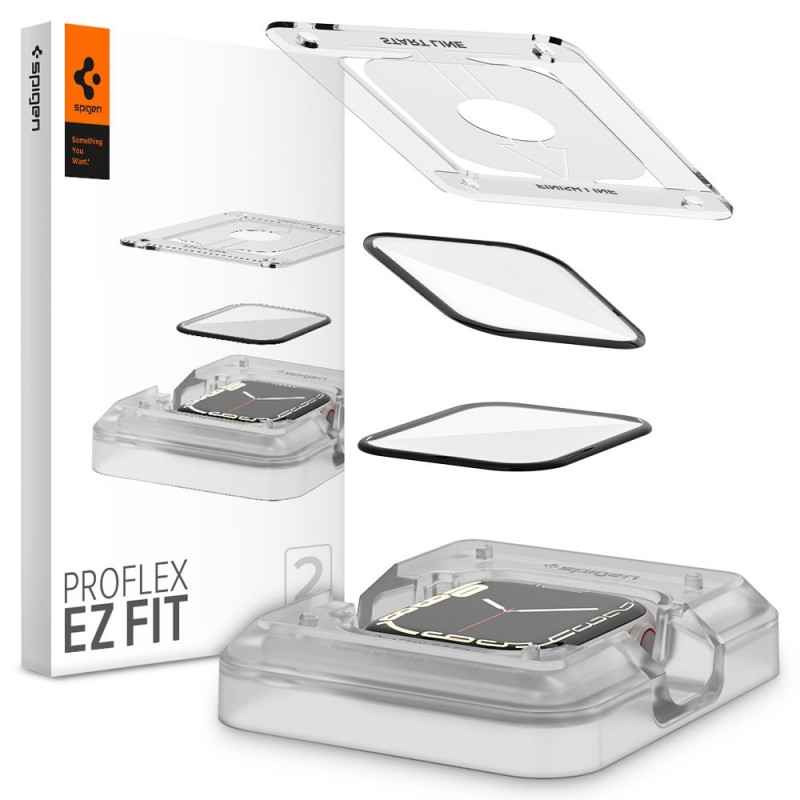 Γυαλί Προστασίας Spigen ProFlex "EZ FIT" Apple Watch 7 (41mm) Tempered Glass 8H AntiCrash / AntiShock Black (AFL04052)