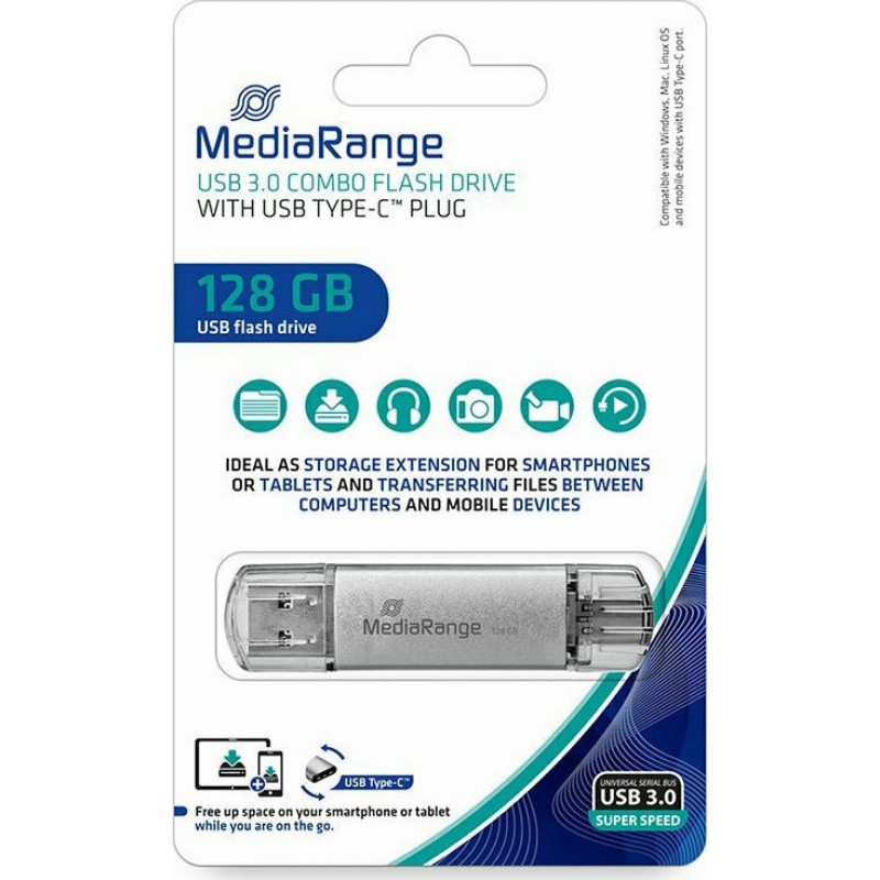 MediaRange Pendrive MR938 128GB USB Type-C 3.1 Silver