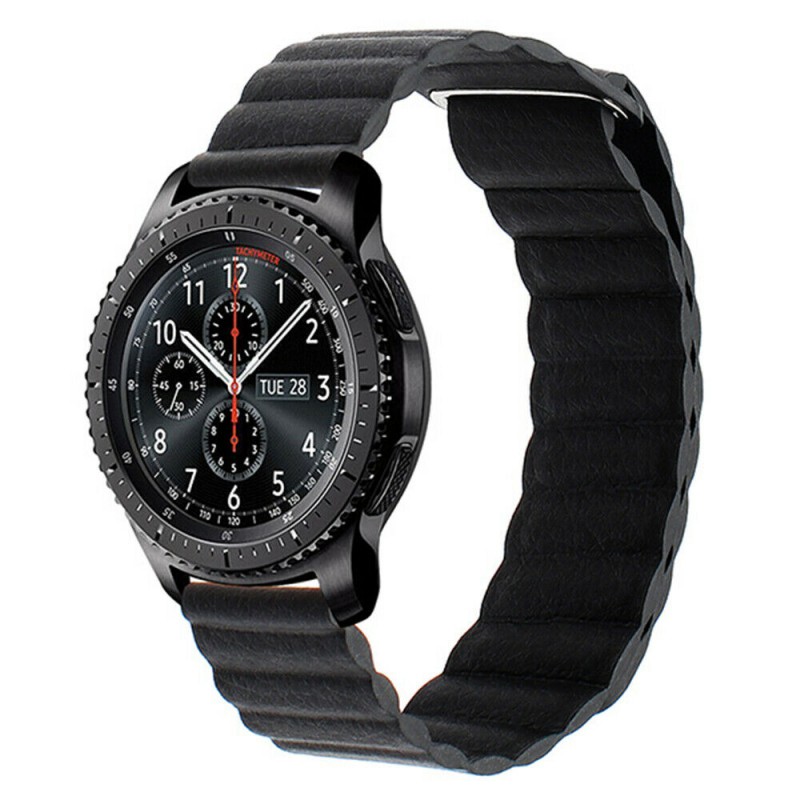 Ανταλλακτικό λουράκι Leather Loop Sport QuickFit Black για Samsung Galaxy Watch5 (40mm & 42mm)/Watch4 (40mm & 44mm)/ Watch4 Classic (42mm & 46mm)/ Watch3(41mm)/Active 2(40/44mm)/Amazfit GTS 3 (43mm)/GTR(42mm) (20mm)