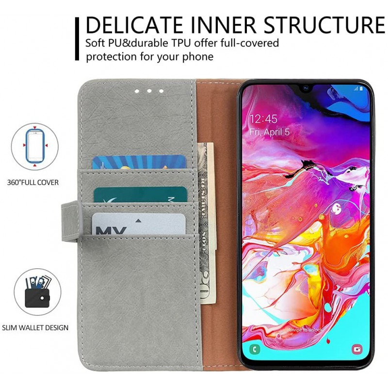 Θήκη PC Leather Wallet & Card Pocket Samsung Galaxy S22 Ultra 5G SM-S908 Grey