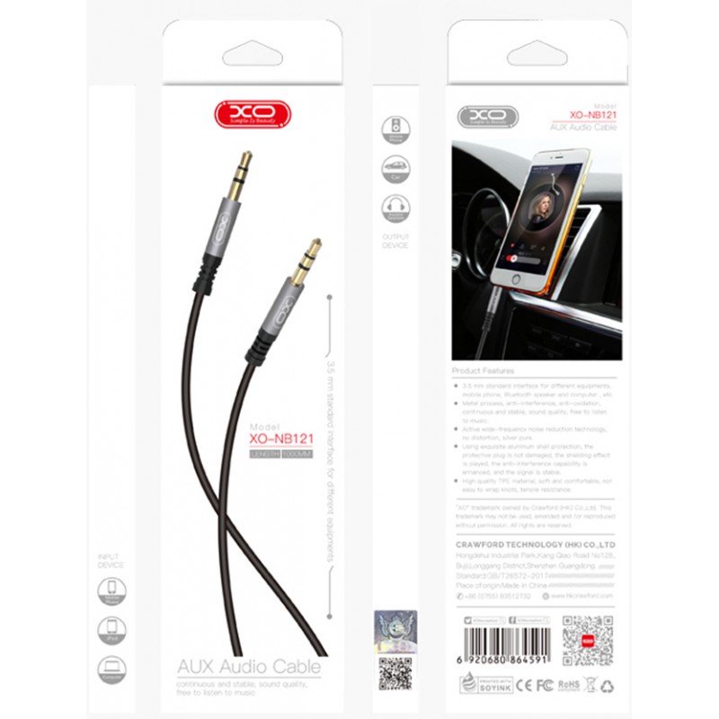 Καλώδιο Data XO NB121 Audio  Jack to Jack 3.5mm 1m Black
