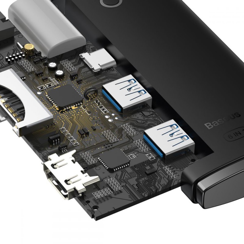 Αντάπτορας Baseus Lite Series Hub USB-C + 2xUSB + HDMI + TF/SD Black (BS-OH019)