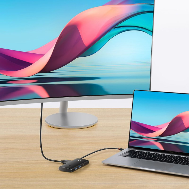 Αντάπτορας Baseus Lite Series Hub USB-C + 2xUSB + HDMI + TF/SD Black (BS-OH019)