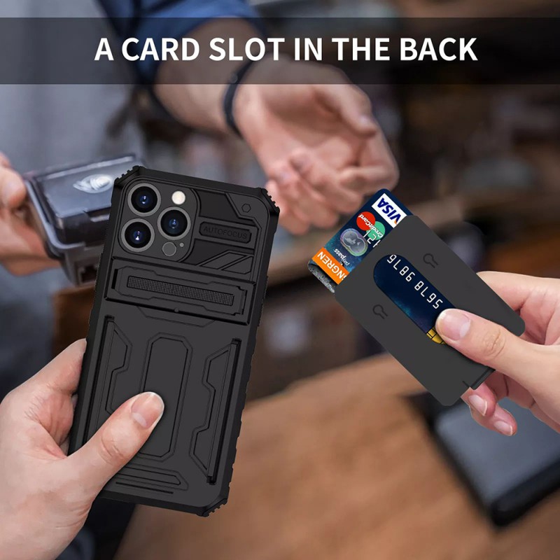 Θήκη Armor Protect Combo & Slide Card Pocket Samsung Galaxy A22 4G/M32 4G/M22 4G SM-A225/M325/M225F Shockproof Black