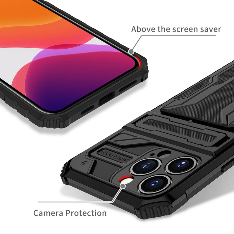 Θήκη Armor Protect Combo & Slide Card Pocket Samsung Galaxy A22 4G/M32 4G/M22 4G SM-A225/M325/M225F Shockproof Black