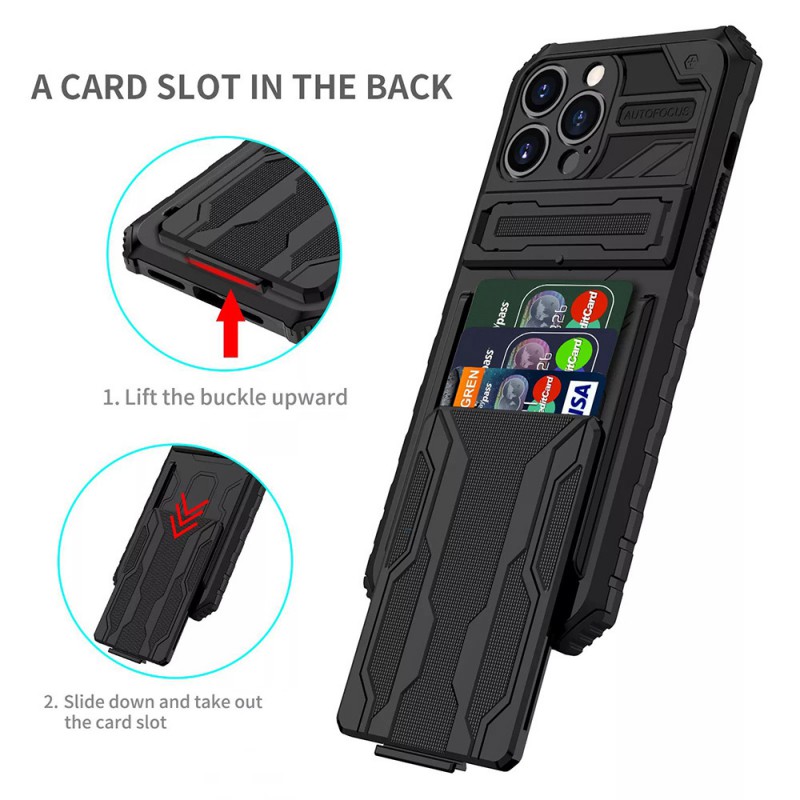 Θήκη Armor Protect Combo & Slide Card Pocket Samsung Galaxy A22 4G/M32 4G/M22 4G SM-A225/M325/M225F Shockproof Black