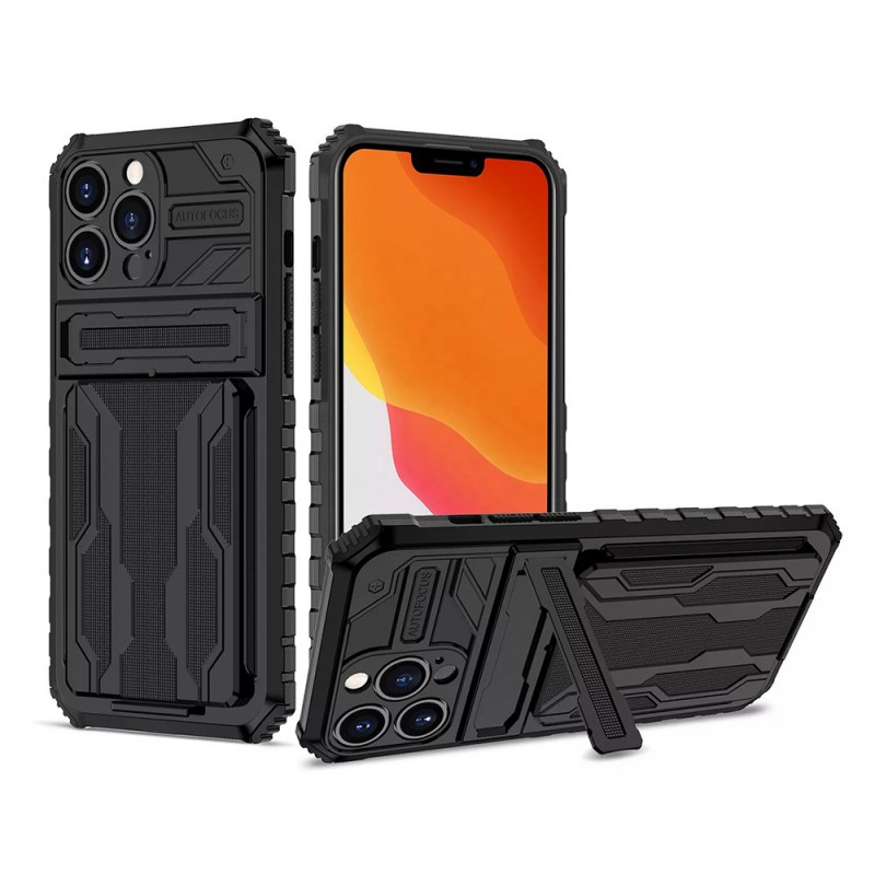 Θήκη Armor Protect Combo & Slide Card Pocket Samsung Galaxy A22 4G/M32 4G/M22 4G SM-A225/M325/M225F Shockproof Black